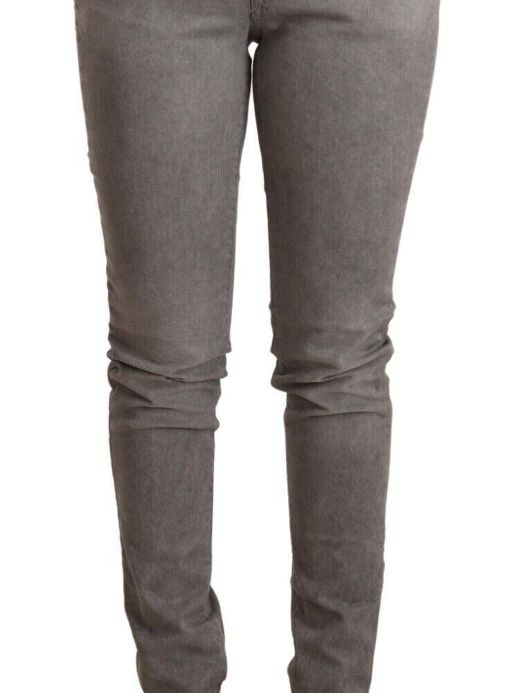 Gray Cotton Low Waist Skinny Push Up Denim Jeans