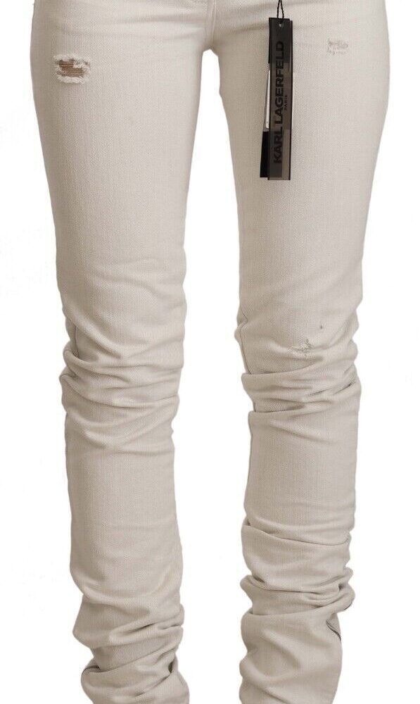 White Mid Waist Cotton Denim Slim Fit Jeans