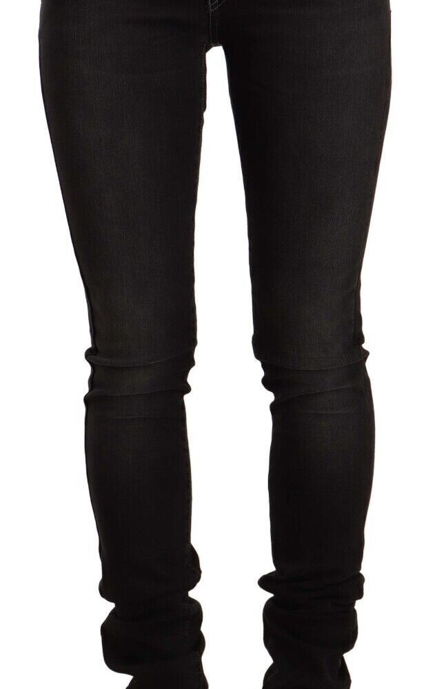 Black Washed Mid Waist Cotton Skinny Slim Fit Jeans
