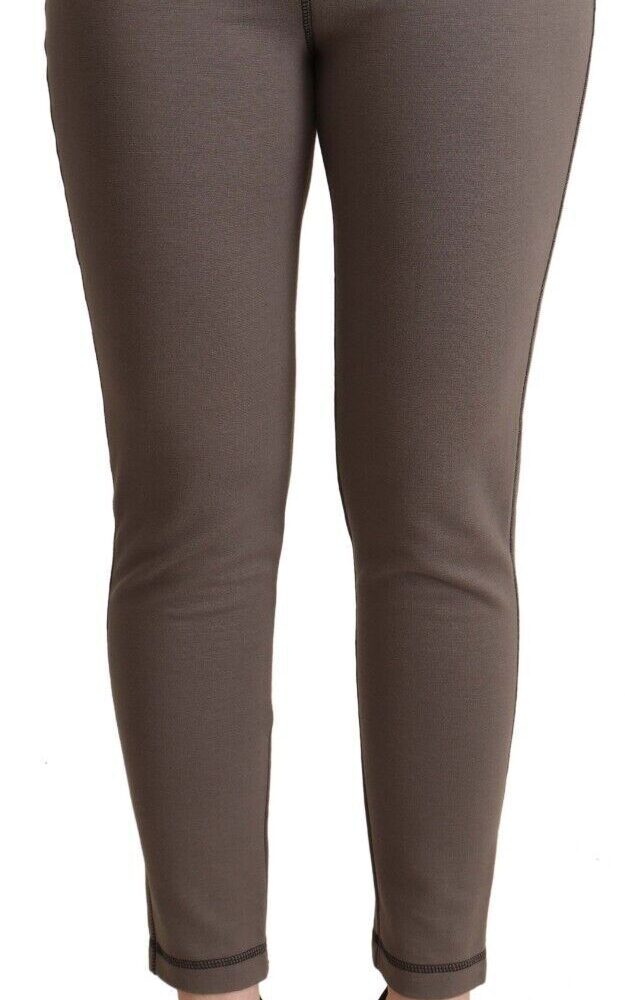 Gray Cotton Mid Waist Stretch Leggings Cropped Pants