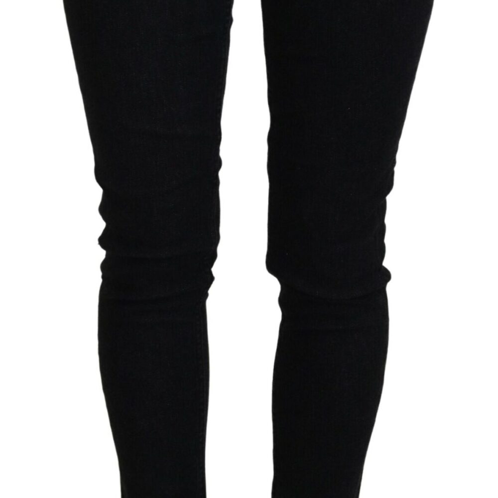 Black Low Waist Slim Fit Cotton Denim Jeans