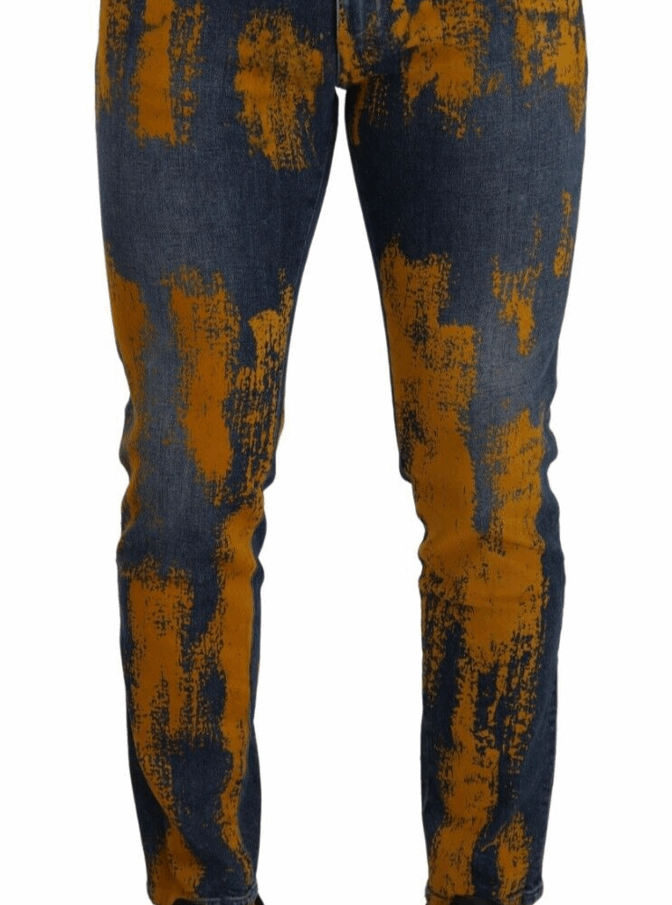 Blue Yellow Dye Cotton Skinny Men Denim Jeans