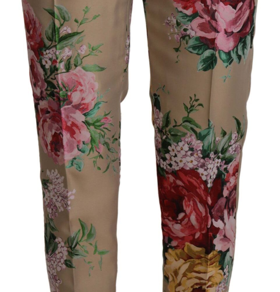 Beige Floral Dress Formal High Waist Pants