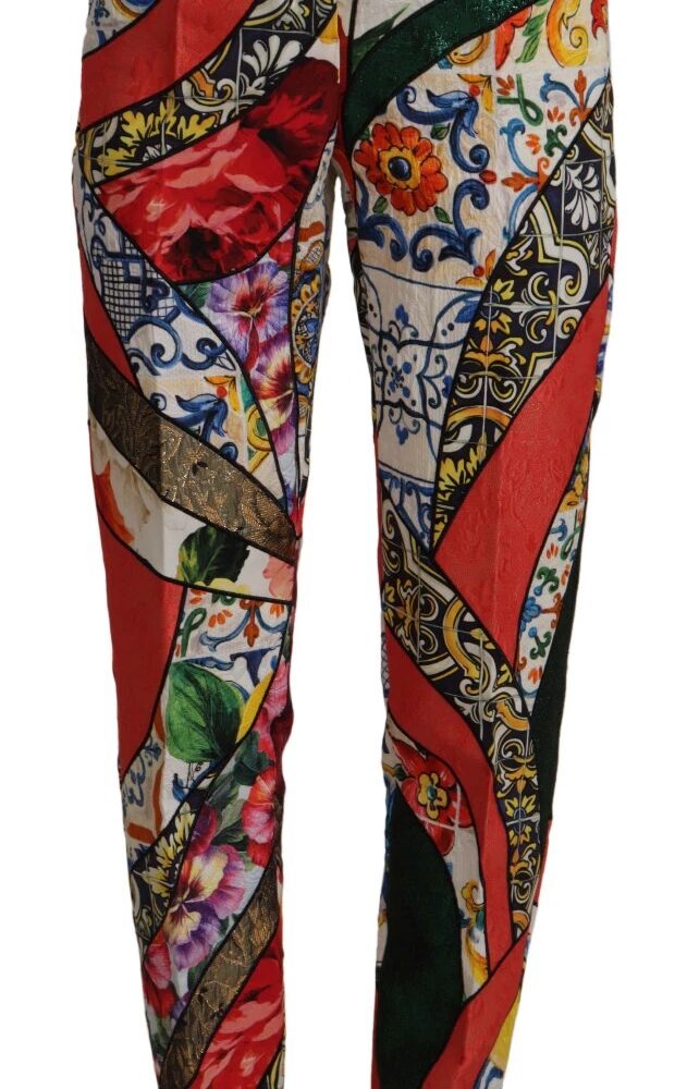 Multicolor Patchwork Jacquard High Waist Pants