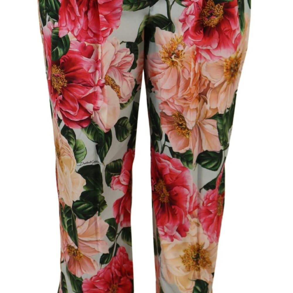 Multicolor Flora Printed High Waist Cropped Trouser Pants