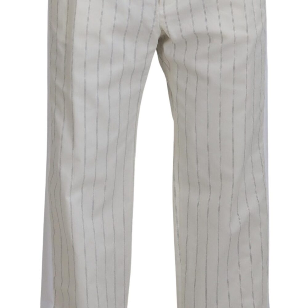 White Cotton Striped Formal Pants