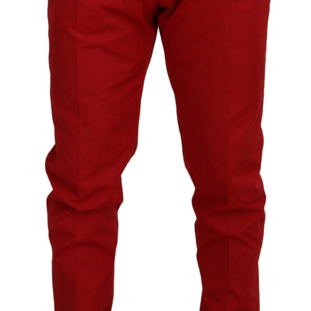 Red Cotton Slim Fit Trousers Chinos Pants