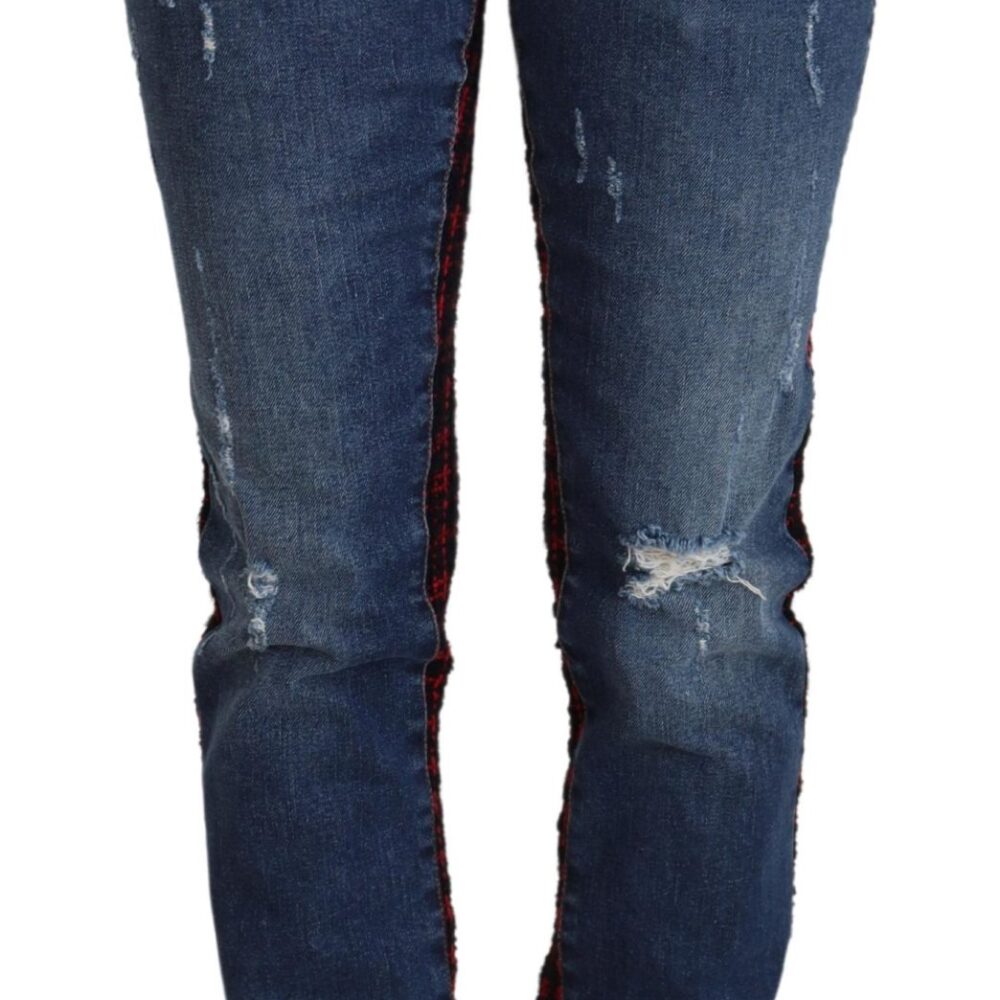 Blue Checkered Back Skinny Denim Jeans