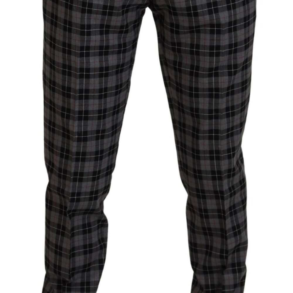 Gray Checkered Slim Fit Men Pants