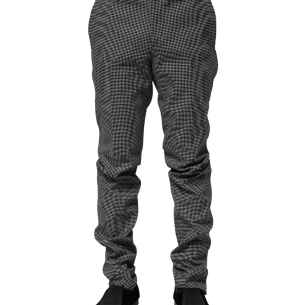 Black White Checkered Tapered Dress Pants