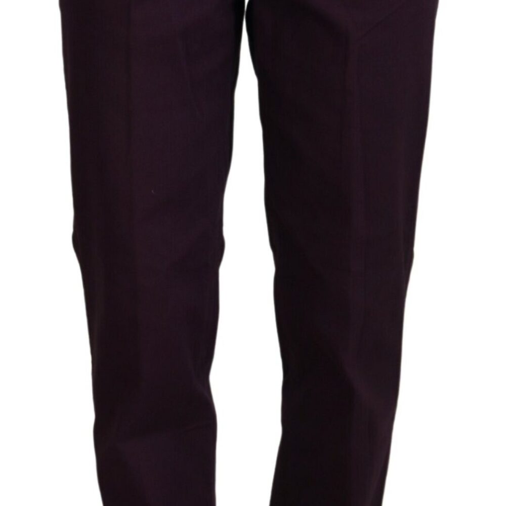 Purple Cotton Mid Waist Women Tapered Pants