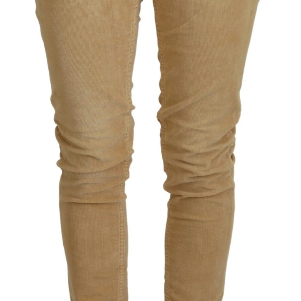Brown Cotton Corduroy Low Waist Women Casual Jeans