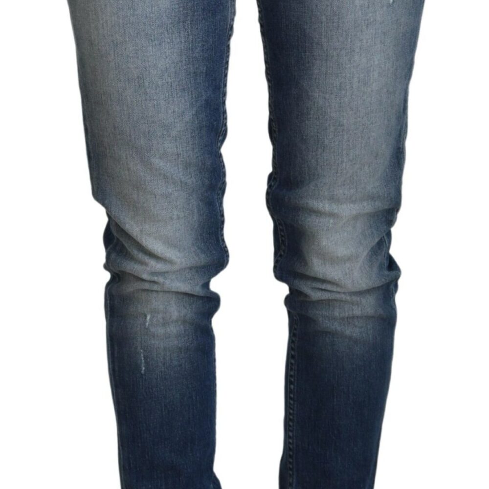 Blue Washed Cotton Low Waist Women Casual Jeans