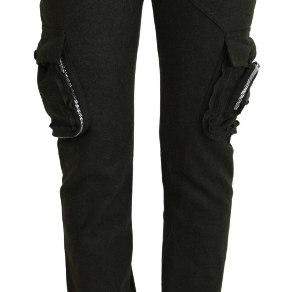 Green Lace Up Leg Women Tapered Pants