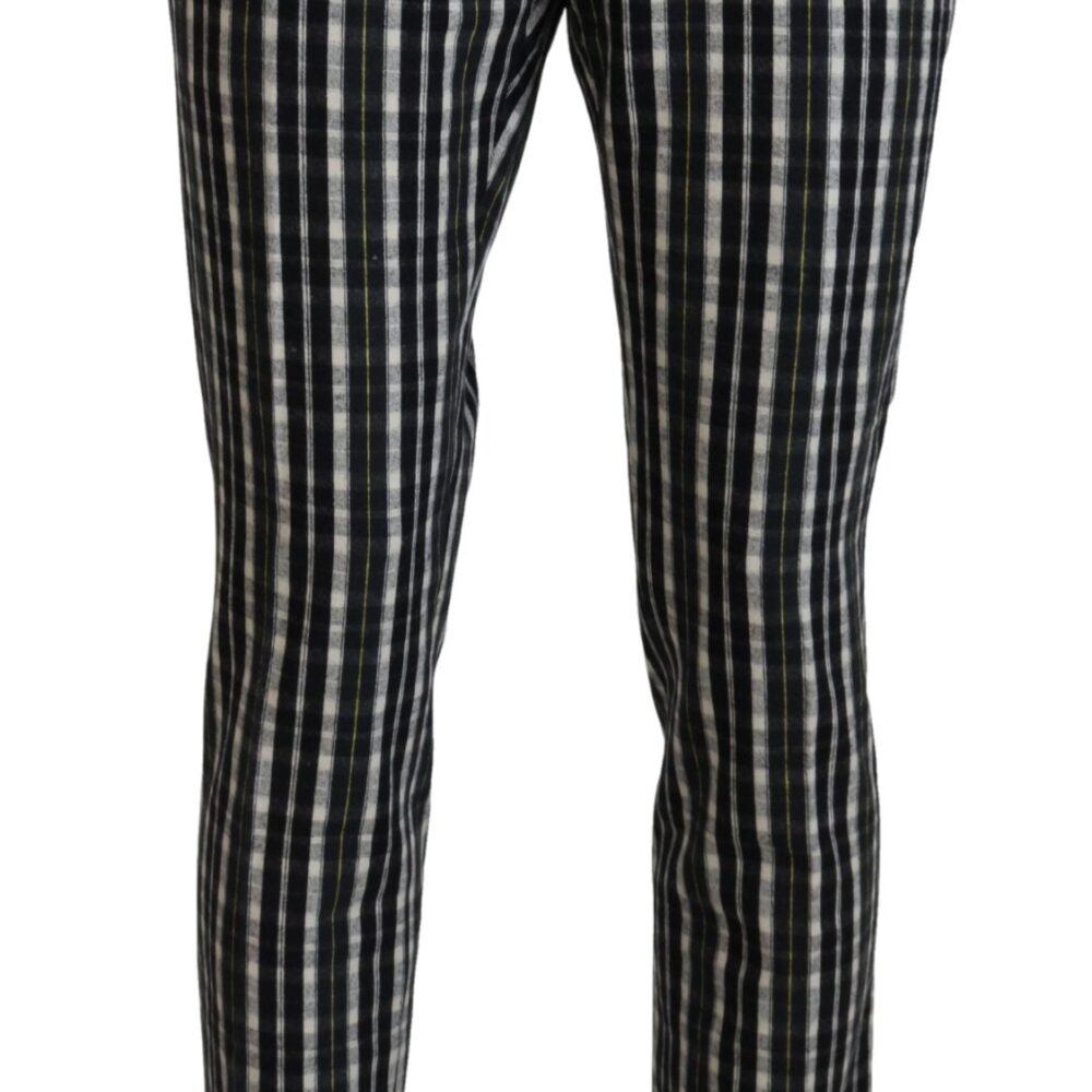 Black Checkered Cotton Casual Pants
