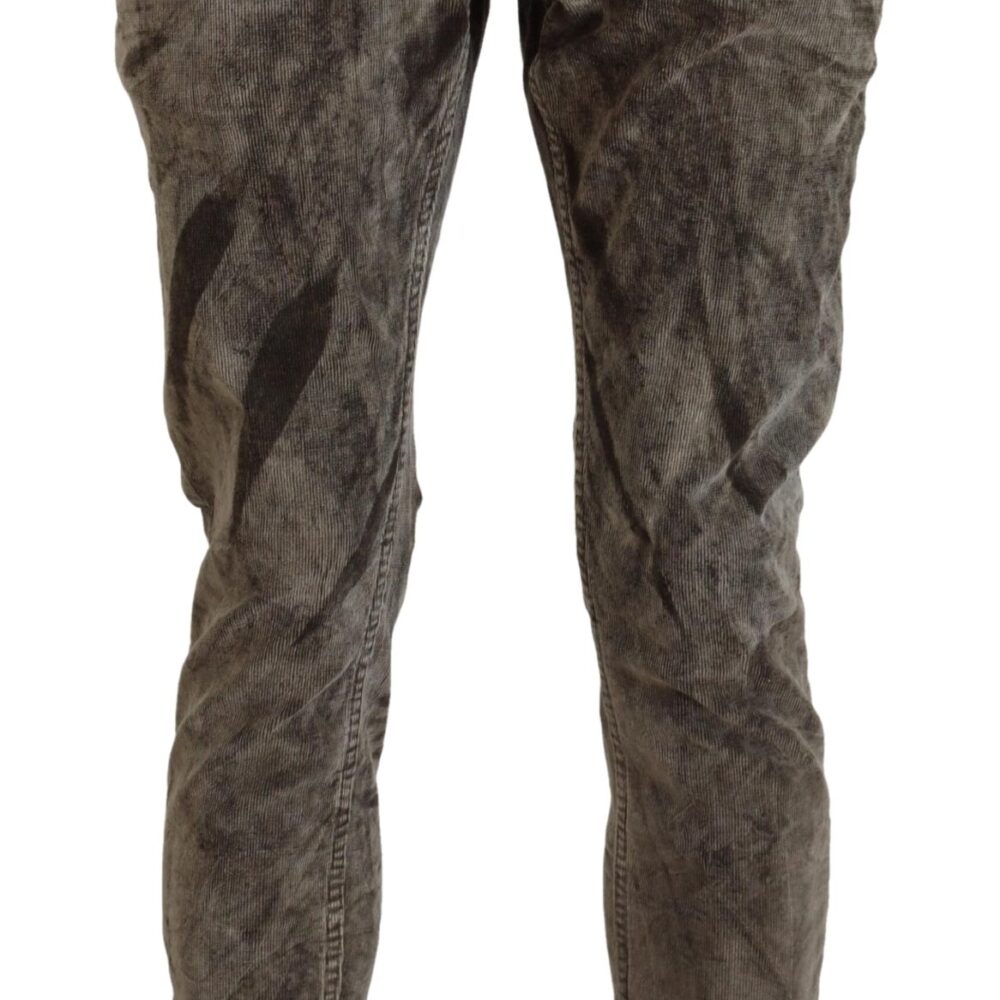 Gray Washed Cotton Corduroy Slim Fit Men Jeans