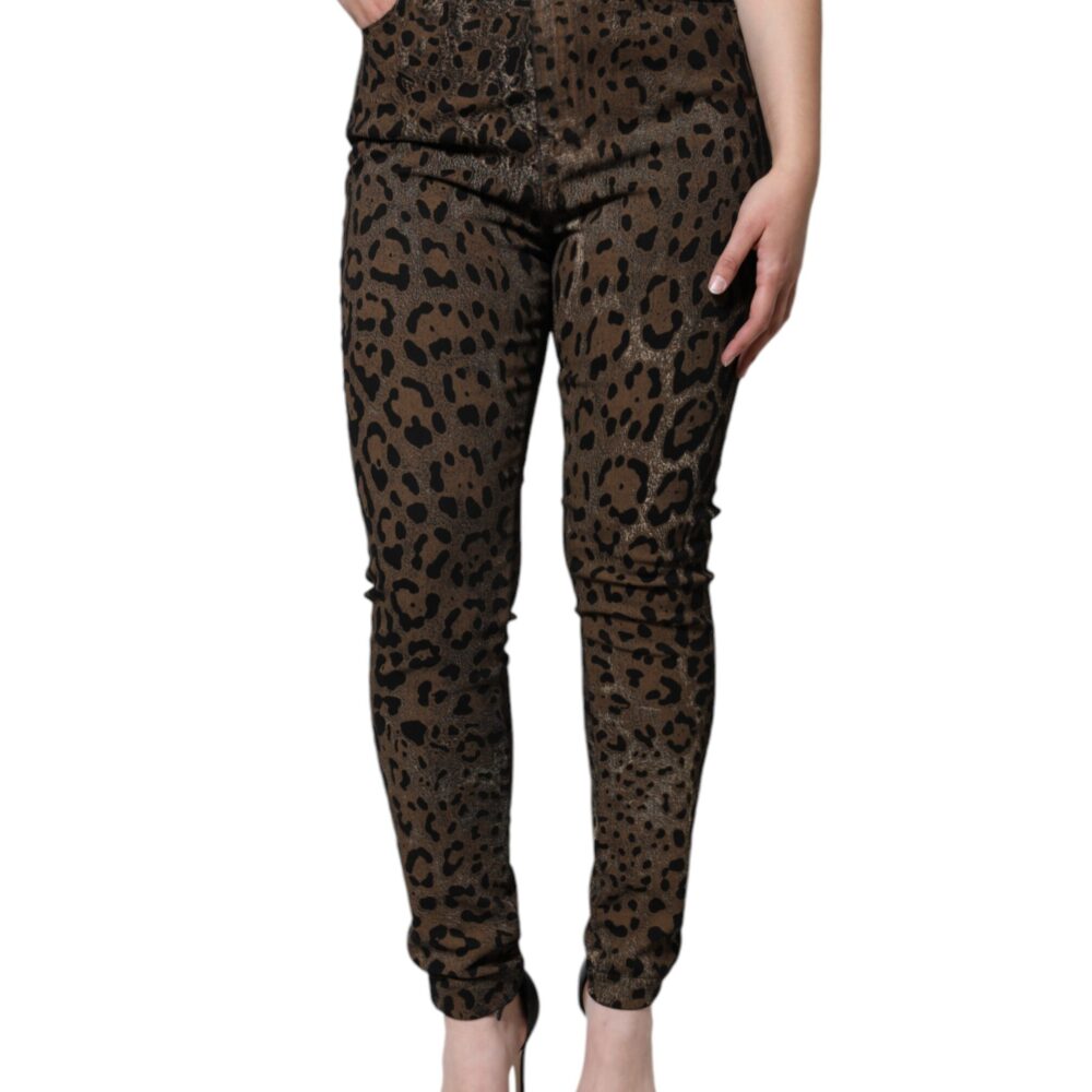 Brown Leopard Cotton Skinny Denim Jeans