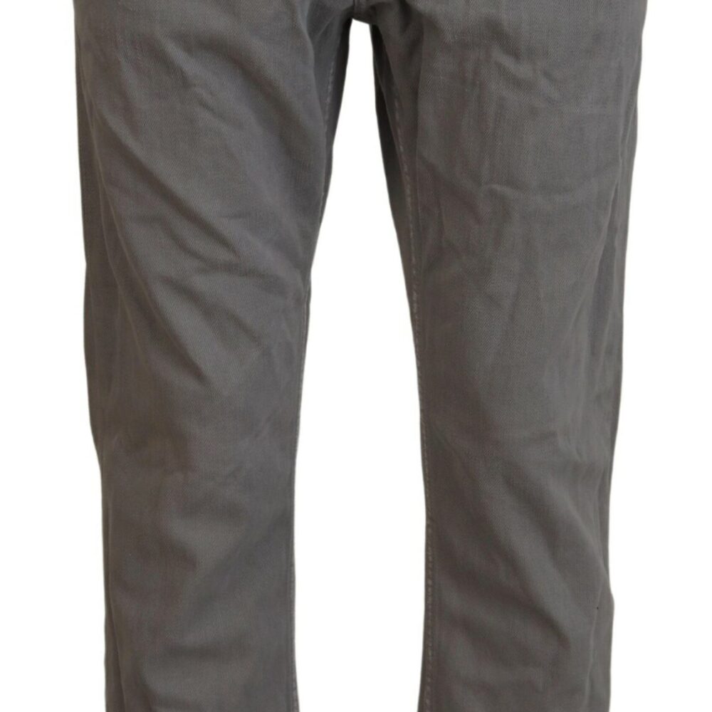 Gray Cotton Straight Fit Folded Hem Casual Denim Jeans
