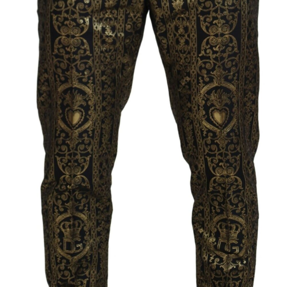 Black Gold Jacquard Dress Trouser Pants