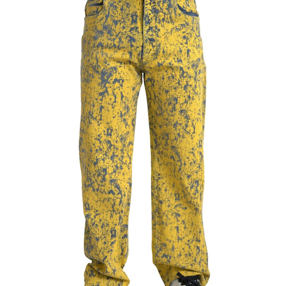 Yellow Cotton Tie Dye Straight Denim Jeans