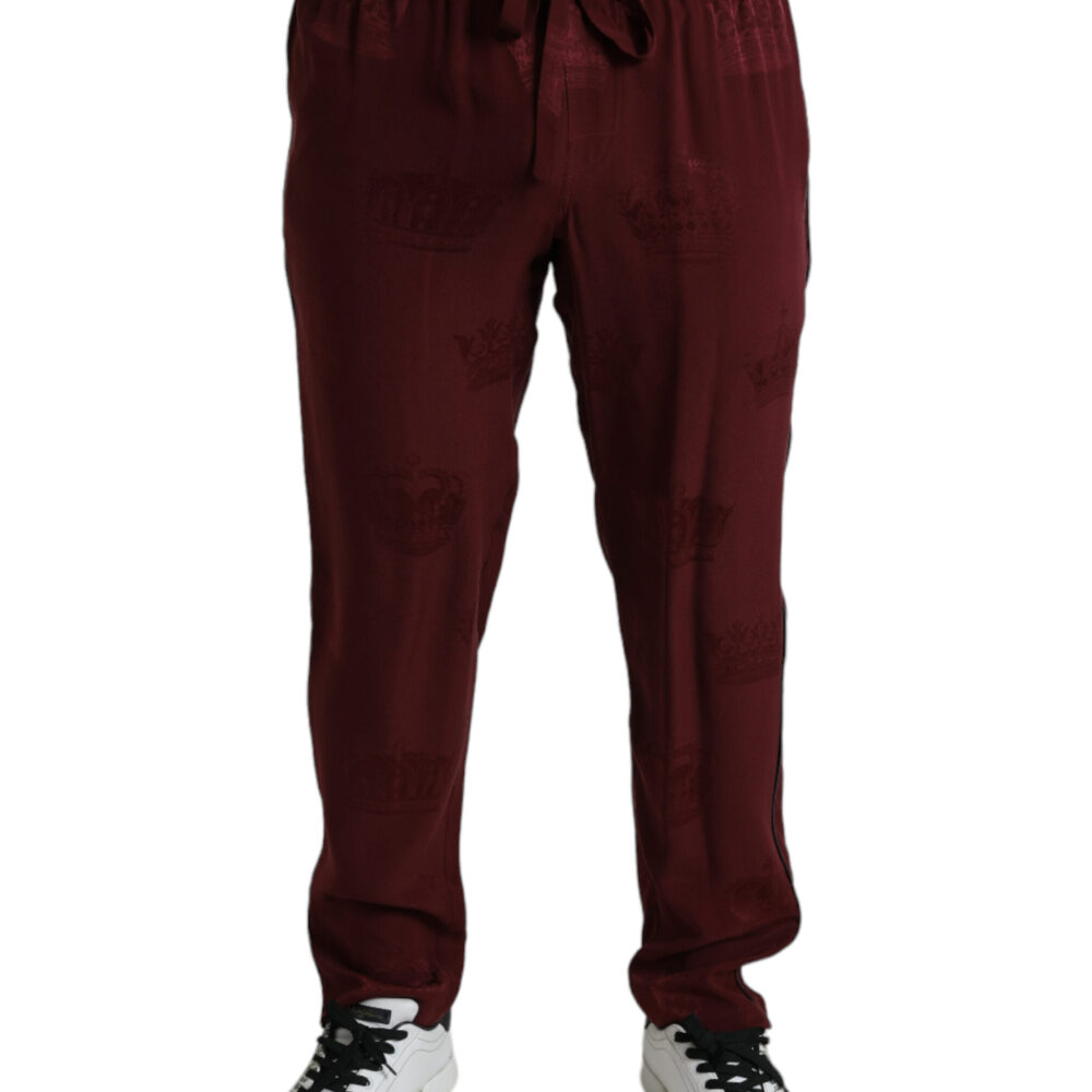 Maroon Crown Pattern Silk Pajama Pants