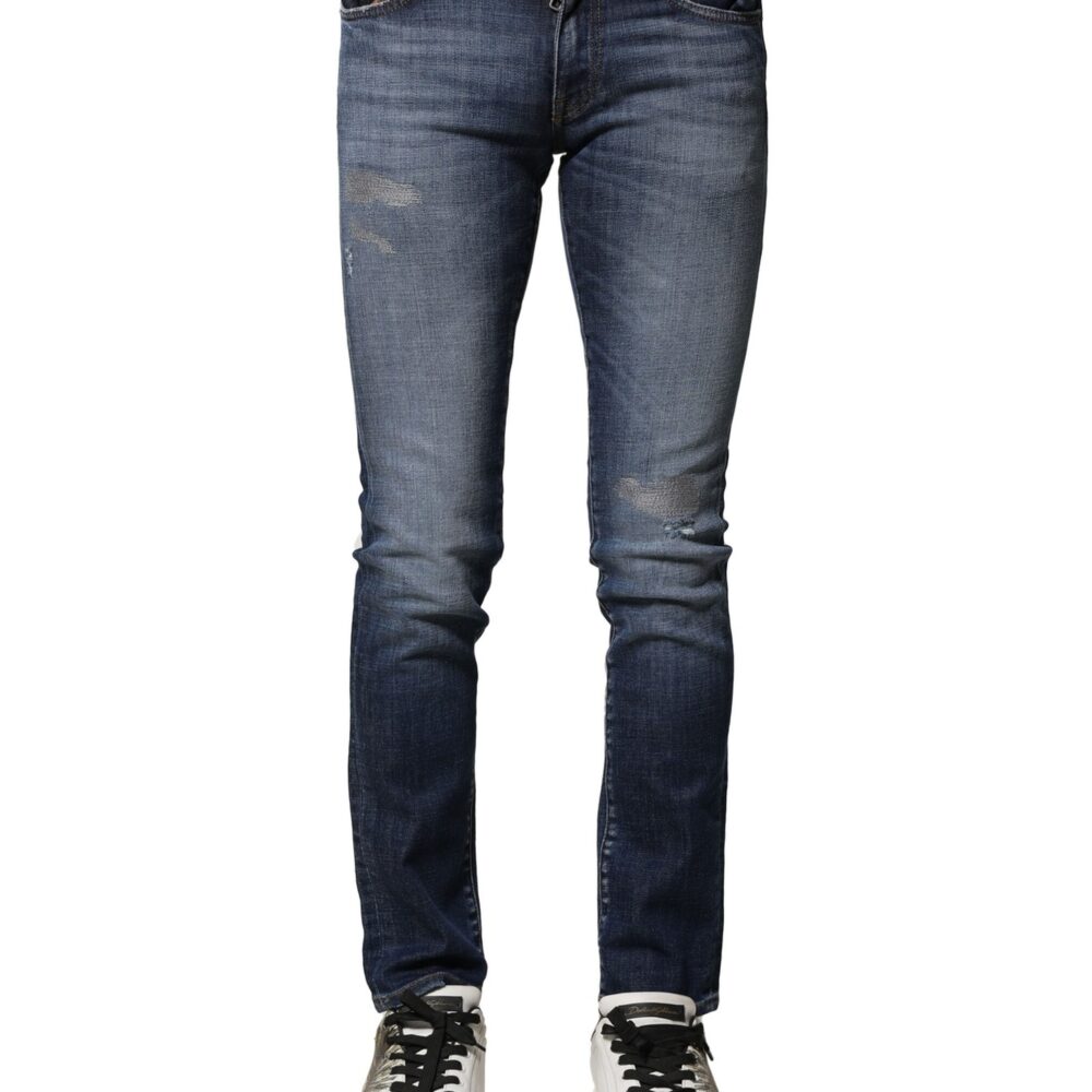 Blue Washed Cotton Slim Fit Men Denim Jeans