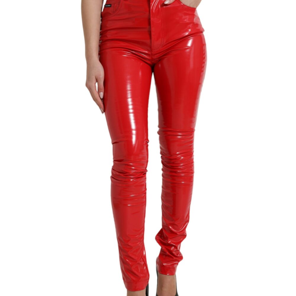 Shiny Red High Waist Skinny Pants