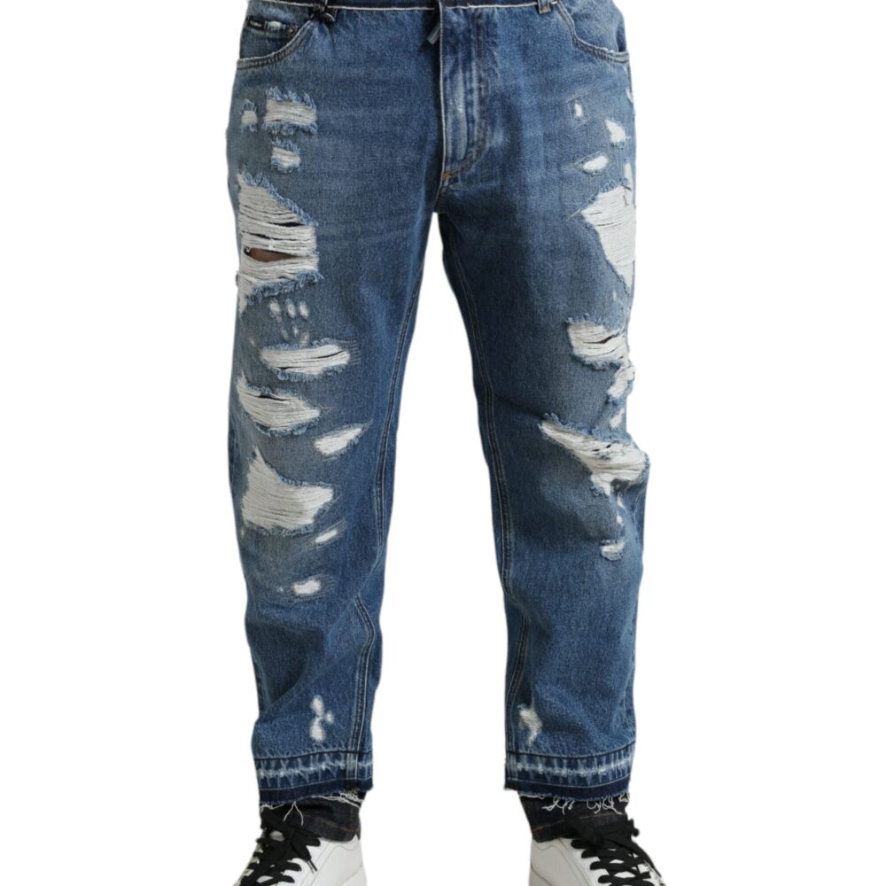 Blue Tattered Cotton Men Denim Jeans