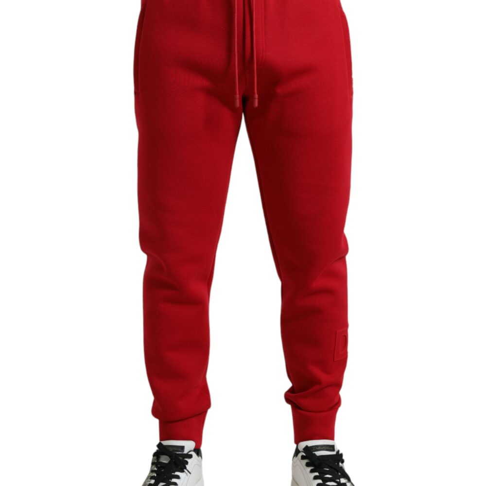 Red Cotton Blend Skinny Jogger Pants