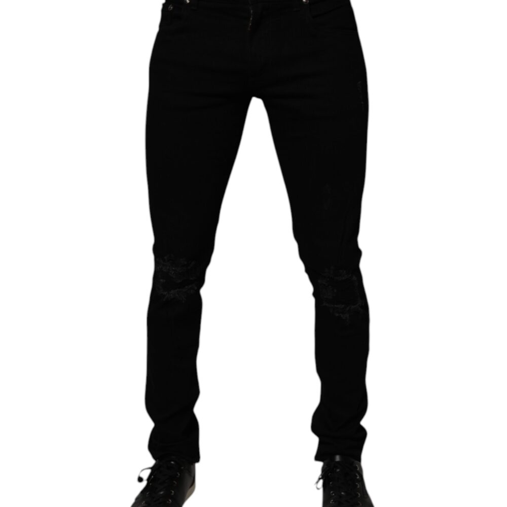 Black Cotton Stretch Skinny Men Denim Jeans