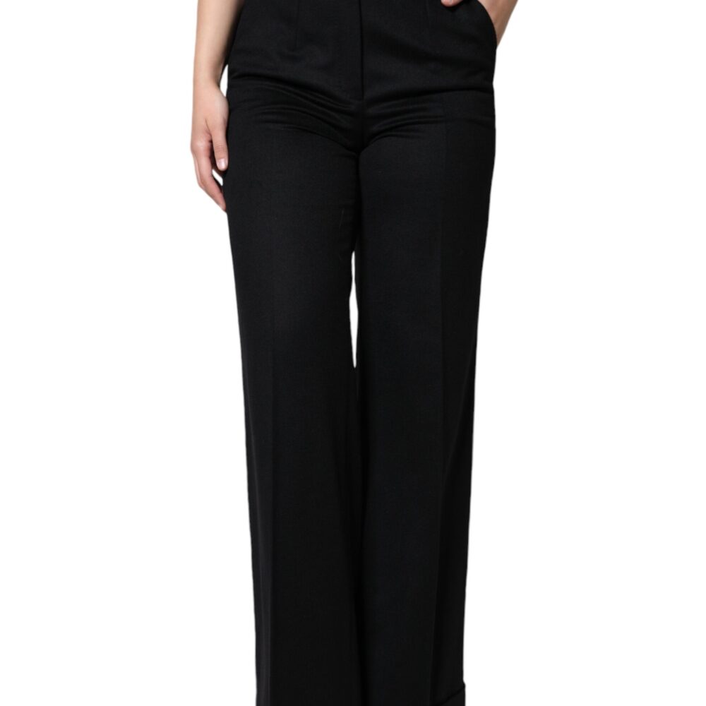 Black Cashmere Mid Waist Women Boot Cut Pants