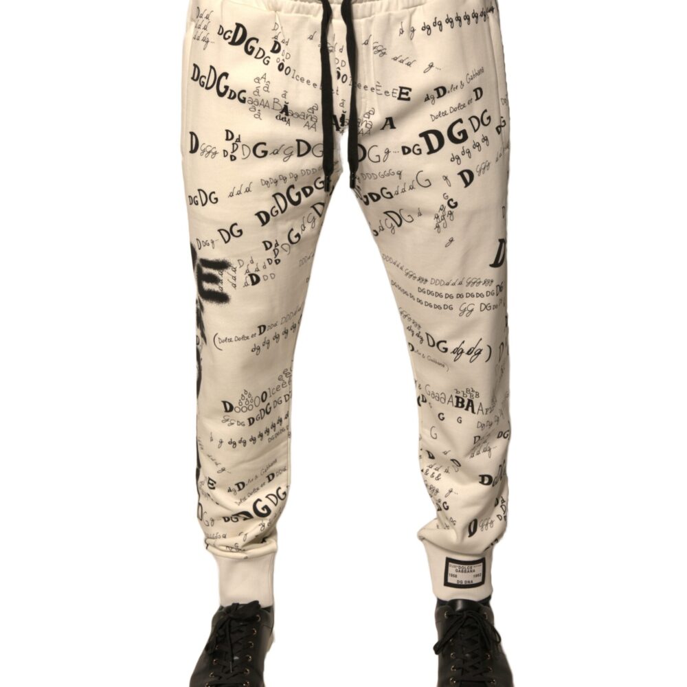 White Printed Cotton Jogger Sweatpants Pants