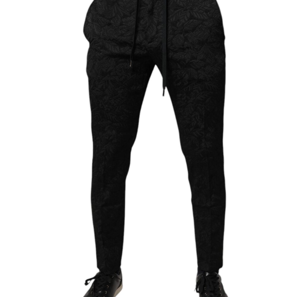 Black Brocade Polyester Skinny Dress Pants