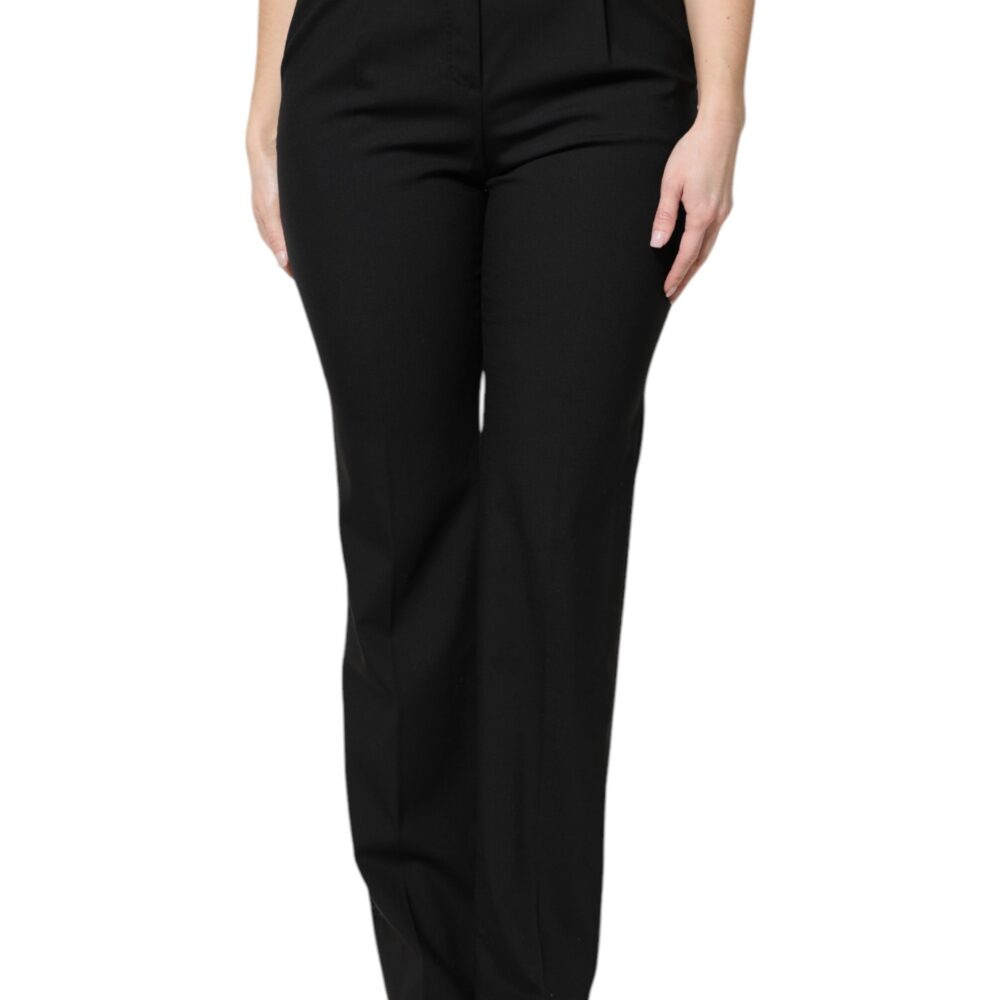 Black Wool High Waist Boot Cut Dress Pants