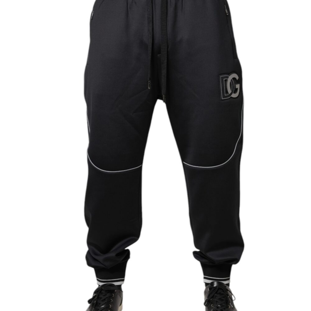 Black Polyester Logo Jogger Pants