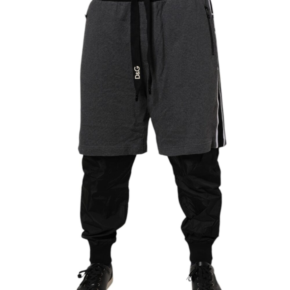 Black Gray Cotton Layered Men Sweatpants Pants