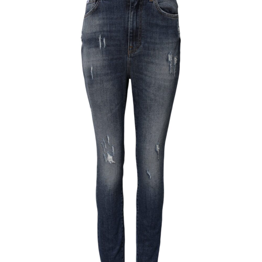 Blue Washed Cotton High Waisted Denim Jeans