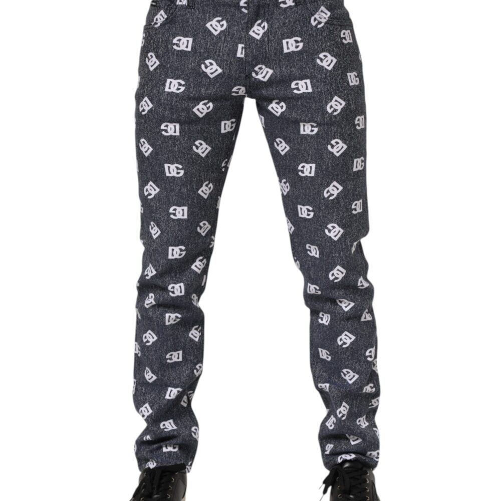 Dark Gray Logo Cotton Skinny Slim Denim Jeans