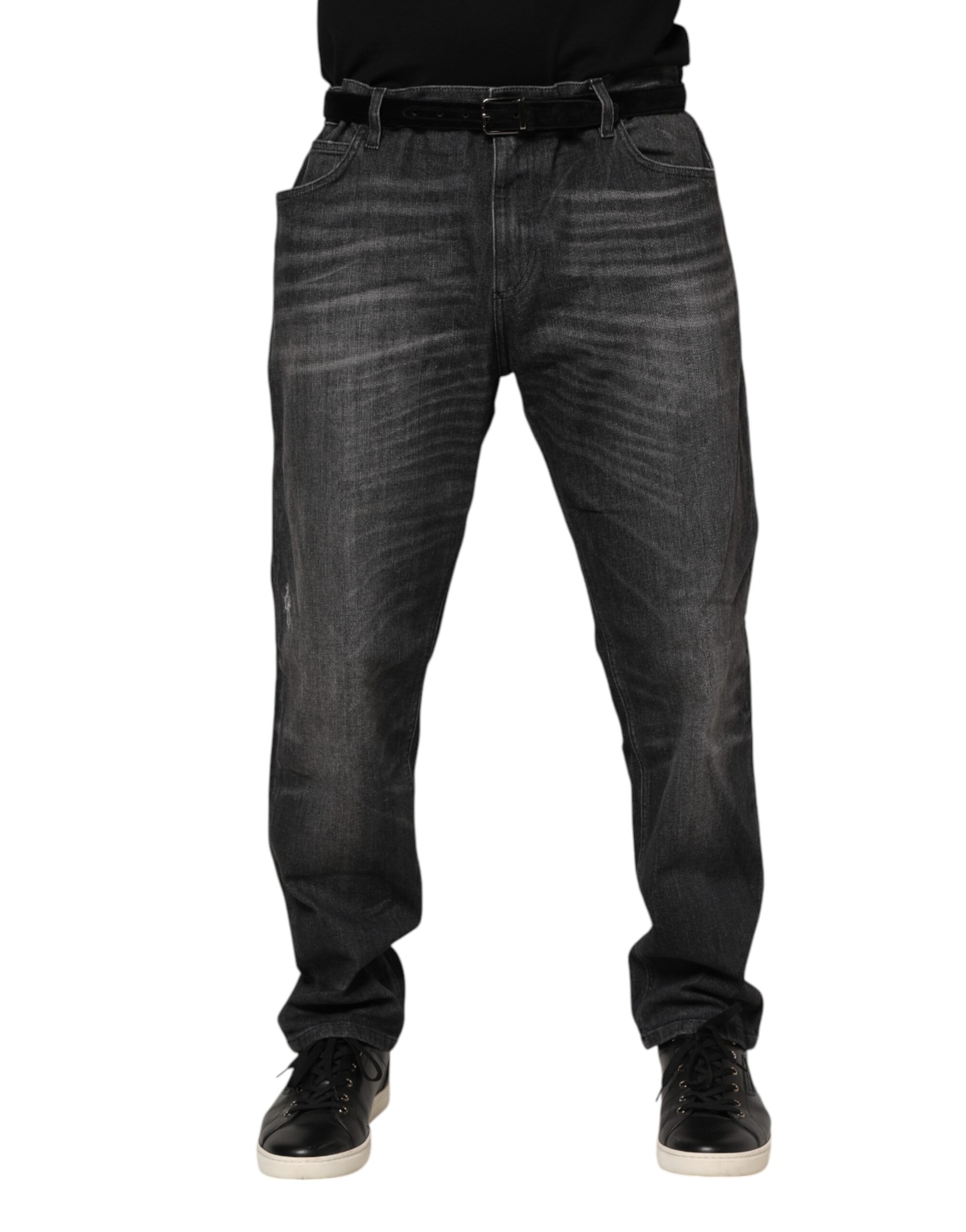 Gray Washed Cotton Loose Denim Jeans