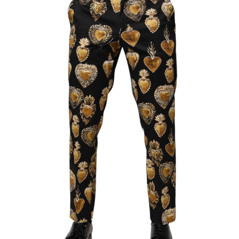 Black Gold Sacred Heart Print Pants