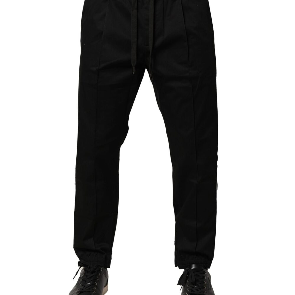 Black Cotton Mid Waist Jogger Pants