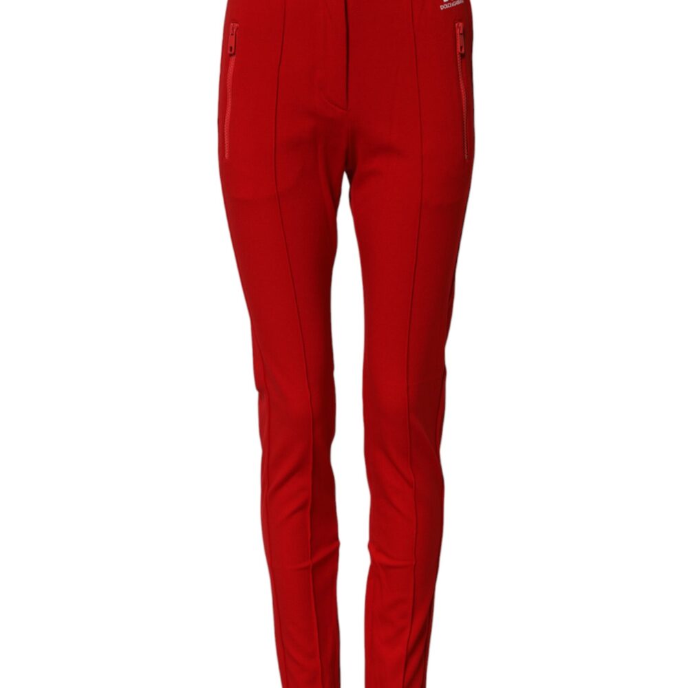 Red Mid Waist Slim Fit Pants