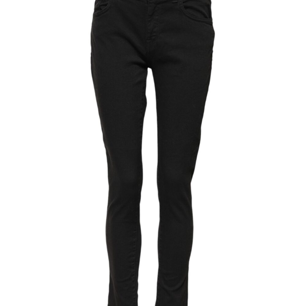 Black Cotton Skinny Mid Waist Denim Jeans