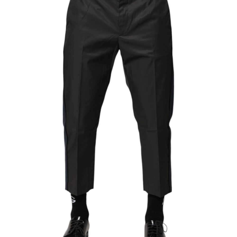 Gray Blue Cotton 3/4 Chinos Crop Trouser Pants