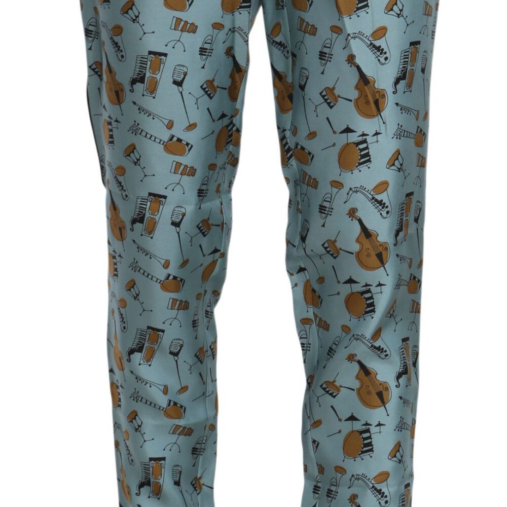 Blue Musical Instruments Print Tapered Pants