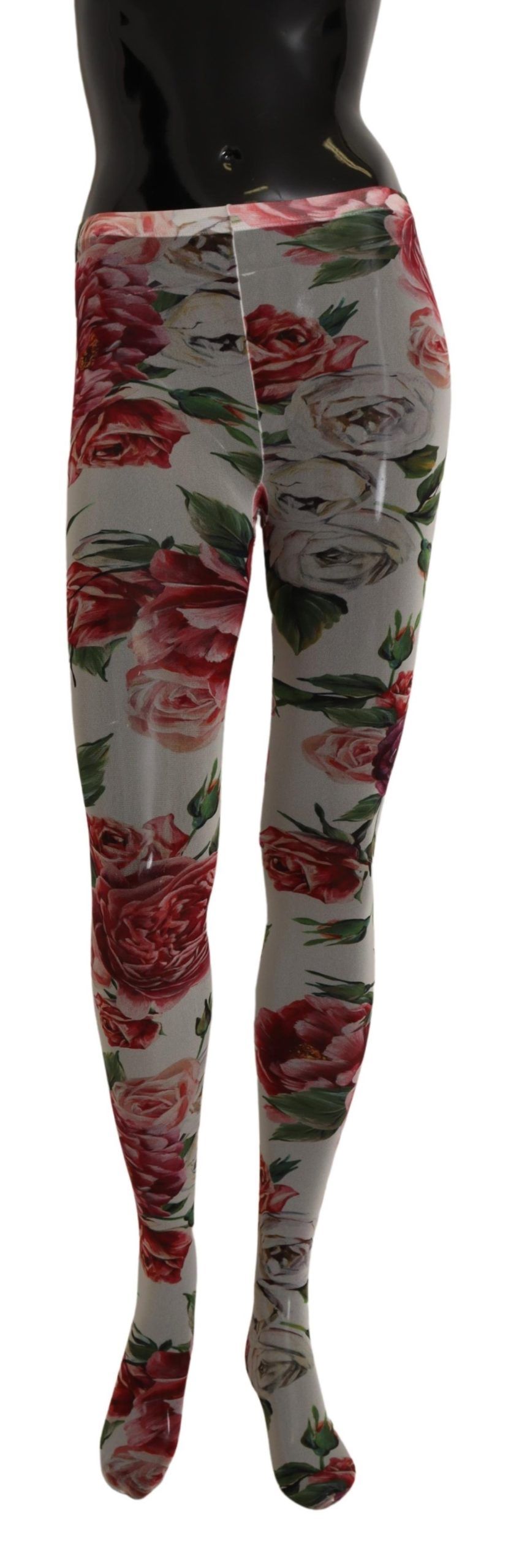 White Floral Print Stockings Nylon Tights