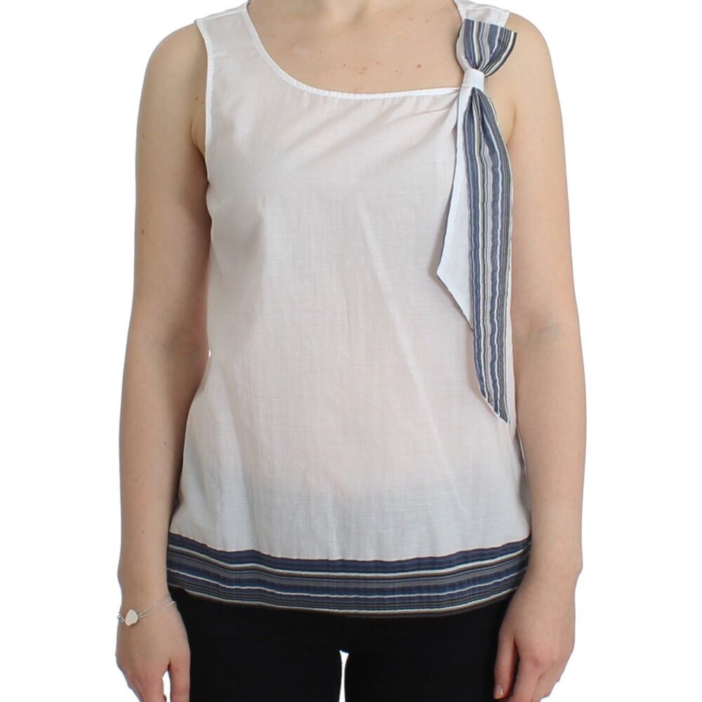 White Blue Top Blouse Tank Shirt Sleeveless