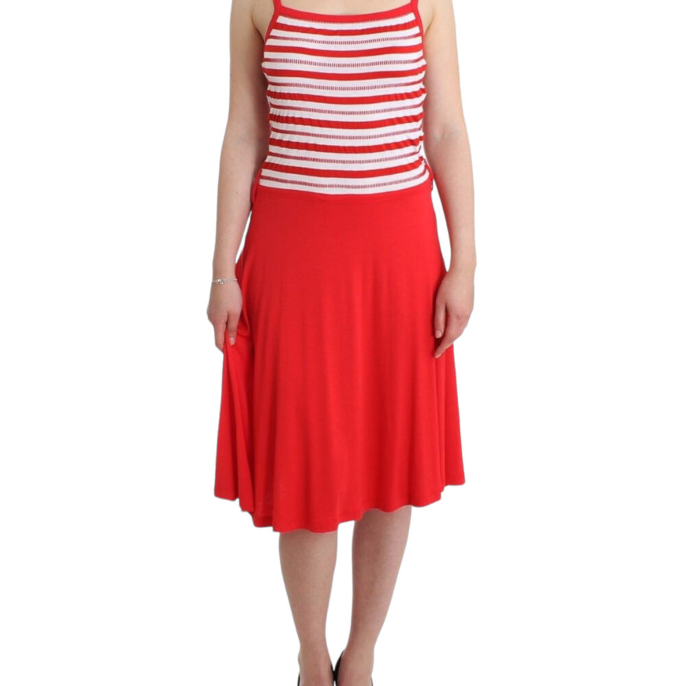 Red striped jersey A-line dress
