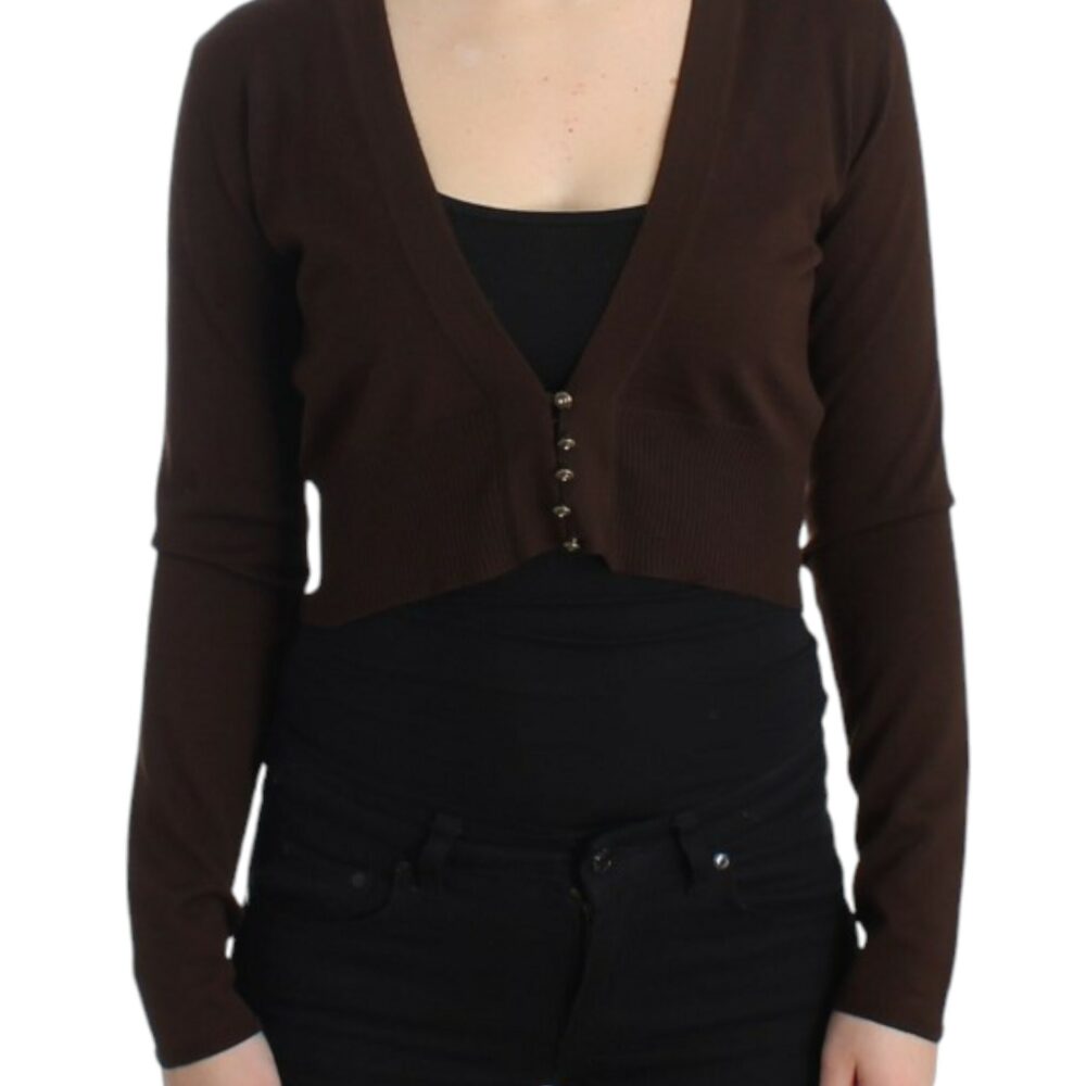 Brown cropped wool cardigan