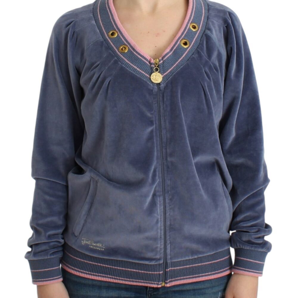 Blue velvet zipup sweater